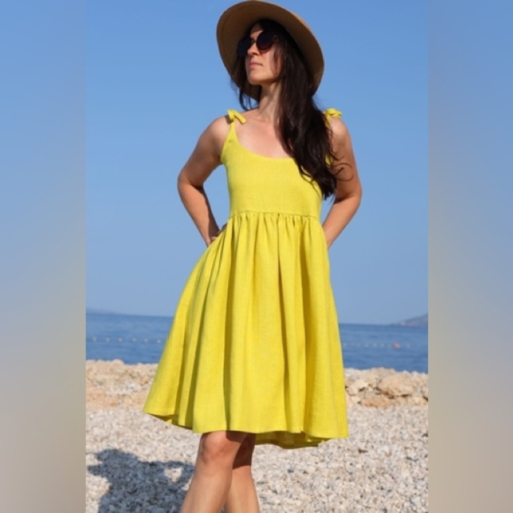 Green viscose/linen summer dress, small